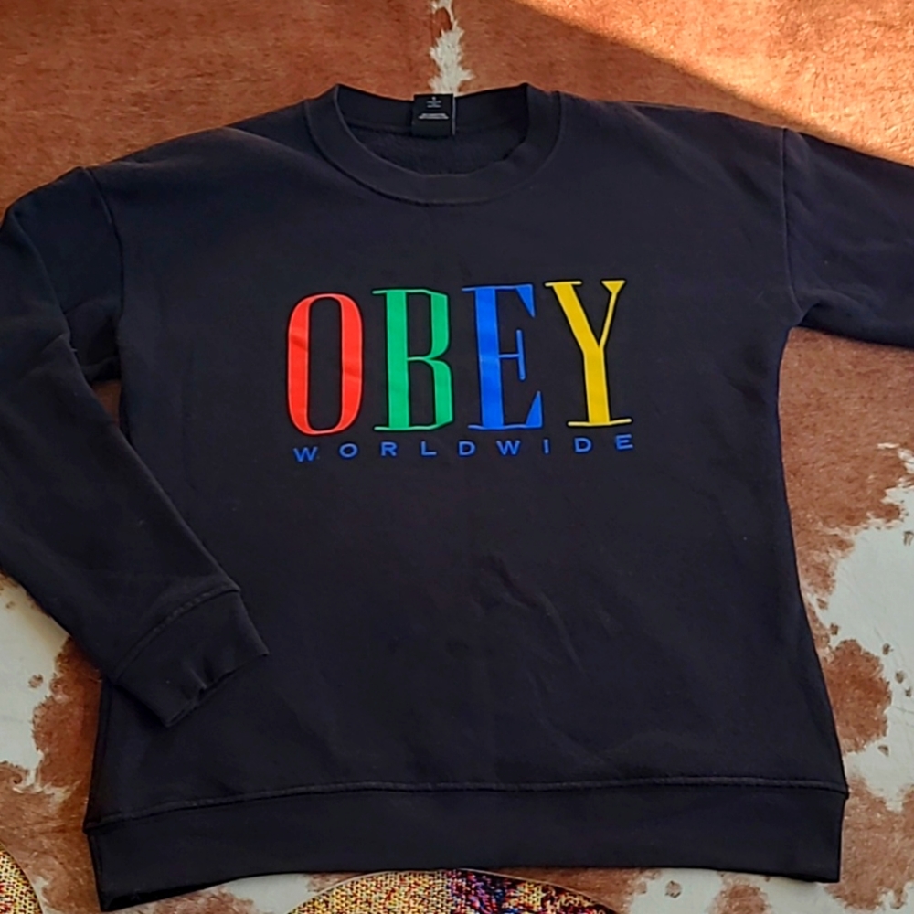 OBEY Logo Crew Neck Pullover Sweater Size Small